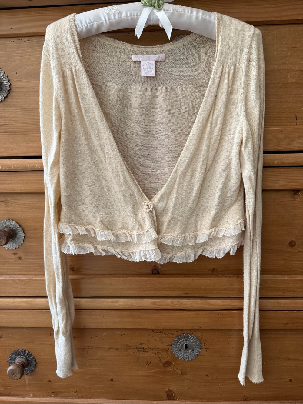 Rebecca Taylor Cream Lightweight Ruffle-Trim Cardigan